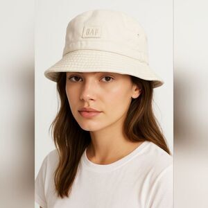 Vtg GAP Ivory Cotton Bucket Hat S/M 2000 Minimalist Weekend Cottagecore Y2K Prep